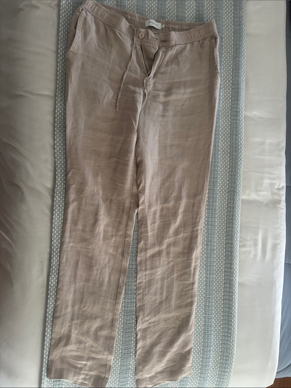 Bugatchi Men's Light Taupe Linen-Blend Drawstring Chinos